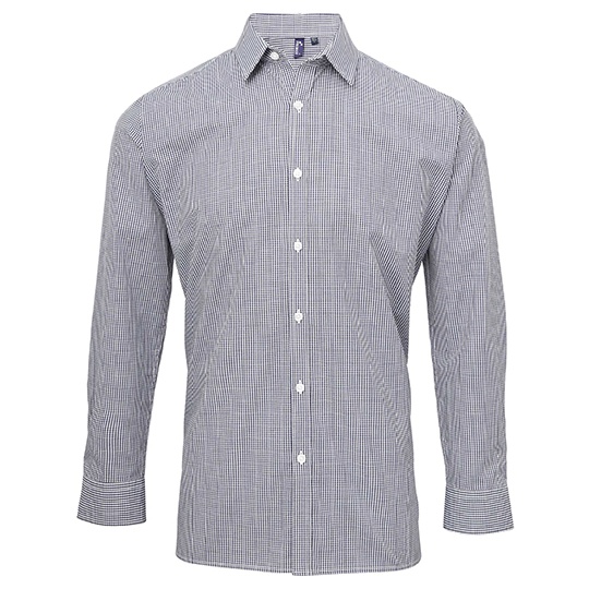 Koszula Meska Slim Bawelniana Popelina Kratka Gingham PW220 - Navy (ca. Pantone 2766C) & White