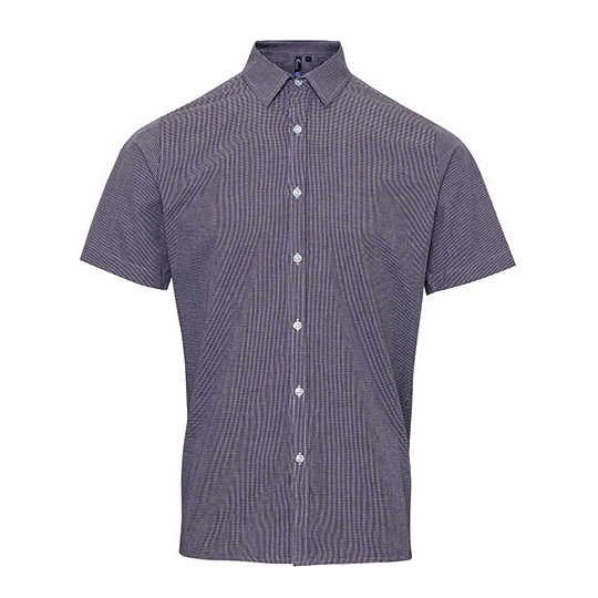Koszula Męska Slim Bawełniana Drobna Kratka Gingham PW221 - Black (ca. Pantone Black C) & White
