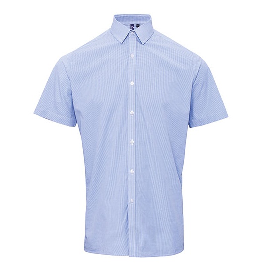 Koszula Meska Slim Bawelniana Drobna Kratka Gingham PW221 - Light Blue (ca. Pantone 2717C)