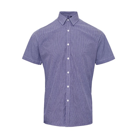 Koszula Meska Slim Bawelniana Drobna Kratka Gingham PW221 - Navy (ca. Pantone 2378C)