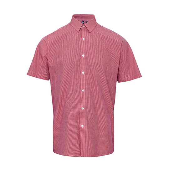Koszula Meska Slim Bawelniana Drobna Kratka Gingham PW221 - Red & White