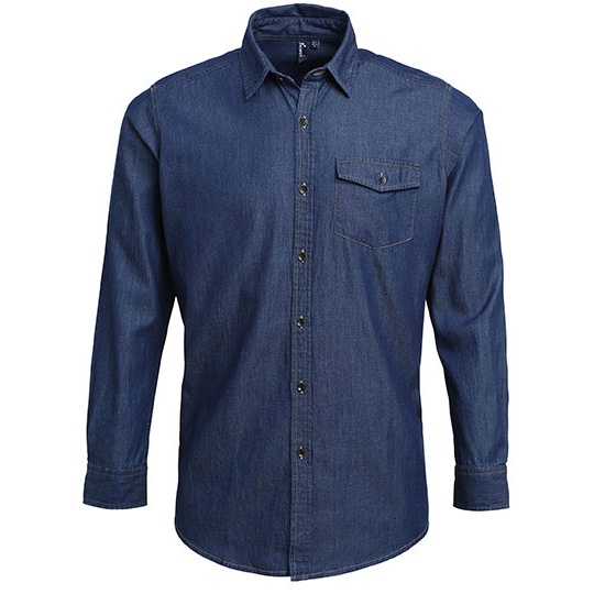 Koszula Meska Klasyczna Jeansowa Bawelniana PW222 - Indigo Denim (ca. Pantone 2767C)