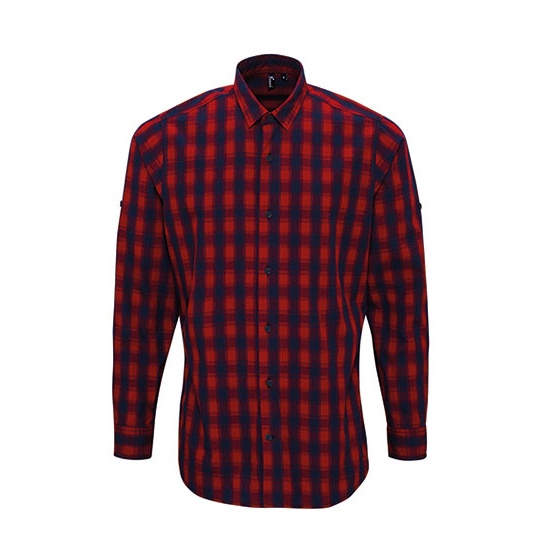 Koszula Meska Slim Bawelniana w Kratke PW250 - Red & Navy (ca. Pantone 2378C)