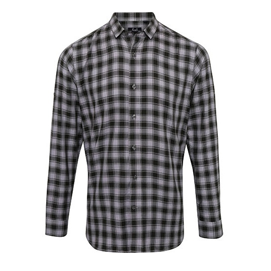 Koszula Meska Slim Bawelniana w Kratke PW250 - Steel (ca. Pantone Cool Grey 11C) & Black (ca. Pantone Black C)