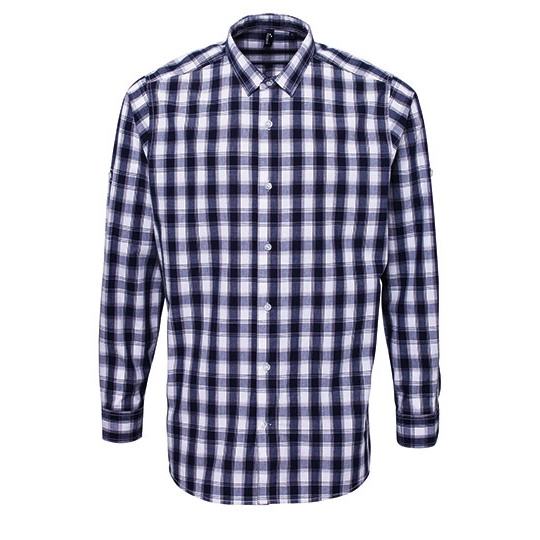 Koszula Męska Slim Bawełniana w Kratke PW250 - Navy (ca. Pantone 2378C)