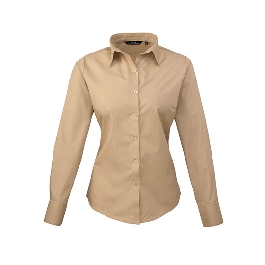 Koszula Damska Klasyczna Popelinowa Latwa Pielegnacja PW300 - Khaki