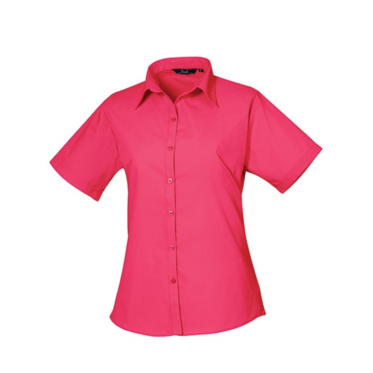 Bluzka Damska Dopasowana Popelina Latwa w Pielegnacji PW302 - Hot Pink
