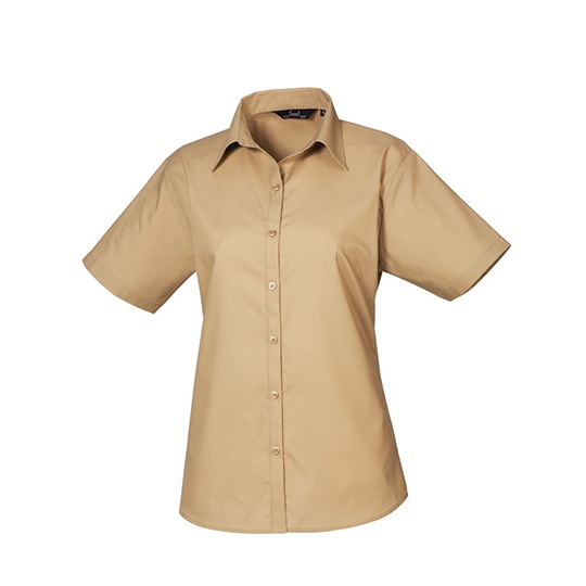 Bluzka Damska Dopasowana Popelina Latwa w Pielegnacji PW302 - Khaki