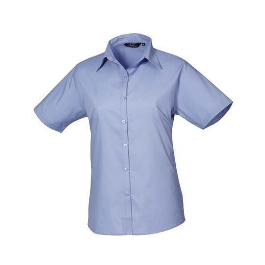 Bluzka Damska Dopasowana Popelina Latwa w Pielegnacji PW302 - Mid Blue (ca. Pantone 2718C)