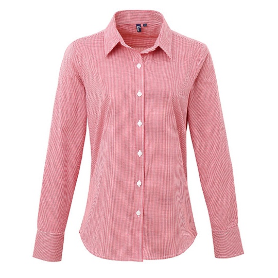 Koszula Damska Slim Fit Popelina Bawelniana PW320 - Red (ca. Pantone 200C) & White