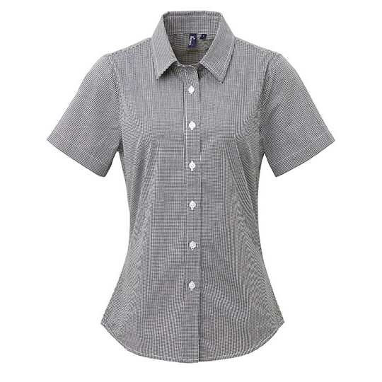 Koszula Damska Slim Fit Kratka Gingham PW321 - Black (ca. Pantone Black C) & White