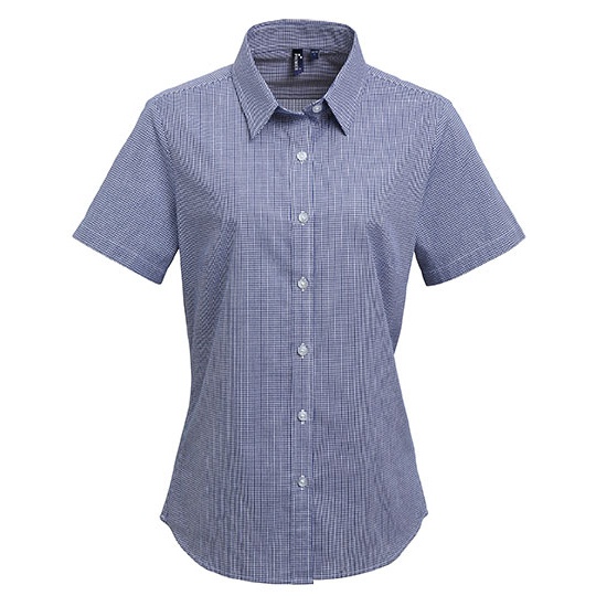 Koszula Damska Slim Fit Kratka Gingham PW321 - Navy (ca. Pantone 2378C) & White
