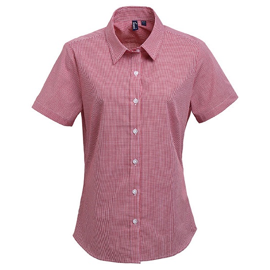 Koszula Damska Slim Fit Kratka Gingham PW321 - Red & White
