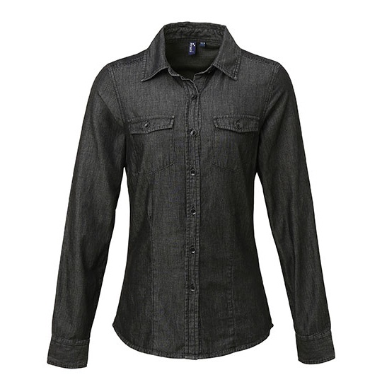 Koszula Klasyczna Jeansowa Bawelniana PW322 - Black Denim (ca. Pantone 433C)