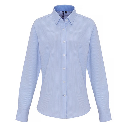 Koszula Damska Slim Fit Oxford Bawelniana PW338 - White & Oxford Blue (ca. Pantone 7453C)