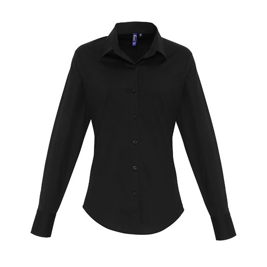 Koszula Damska Dopasowana Bawelna Elastan PW344 - Black (ca. Pantone Black C)