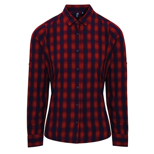 Koszula Damska Slim Bawelniana w Kratke PW350 - Red & Navy (ca. Pantone 2378C)