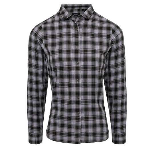 Koszula Damska Slim Bawelniana w Kratke PW350 - Steel (ca. Pantone Cool Grey 11C) & Black (ca. Pantone Black C)