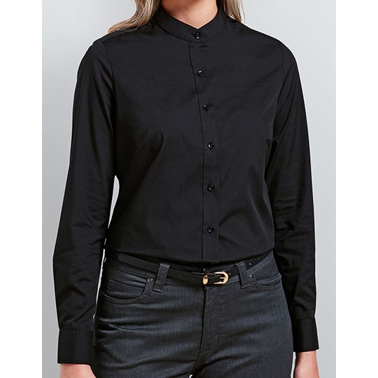 Damska Koszula Grandad Poliester Bawełna PW358 - Black