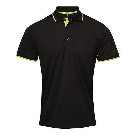 Męskie polo slim z kontrastowymi detalami PW618 - Black (ca. Pantone Black C) & Lime (ca. Pantone 382C)