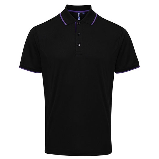 Polo Meskie Slim Poliestrowe Odprowadzajace Wilgoc PW618 - Black (ca. Pantone Black C) & Purple