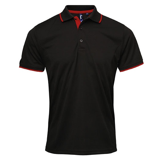 Polo Meskie Slim Poliestrowe Odprowadzajace Wilgoc PW618 - Black (ca. Pantone Black C) & Red (ca. Pantone 200C)