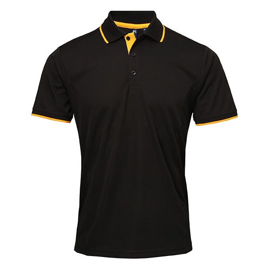 Polo Meskie Slim Poliestrowe Odprowadzajace Wilgoc PW618 - Black (ca. Pantone Black C) & Sunflower (ca. Pantone 136C)