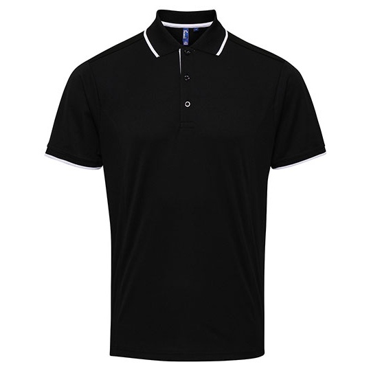 Polo Meskie Slim Poliestrowe Odprowadzajace Wilgoc PW618 - Black (ca. Pantone Black C) & White