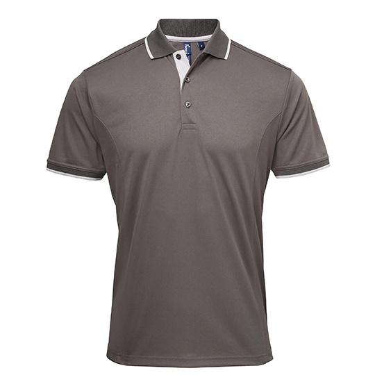 Polo Meskie Slim Poliestrowe Odprowadzajace Wilgoc PW618 - Dark Grey (ca. Pantone 424C) & Silver (ca. Pantone 428C)