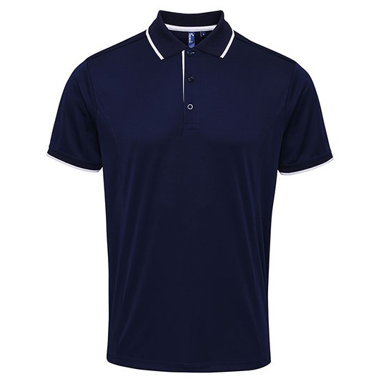Polo Meskie Slim Poliestrowe Odprowadzajace Wilgoc PW618 - Navy (ca. Pantone 2378C) & White