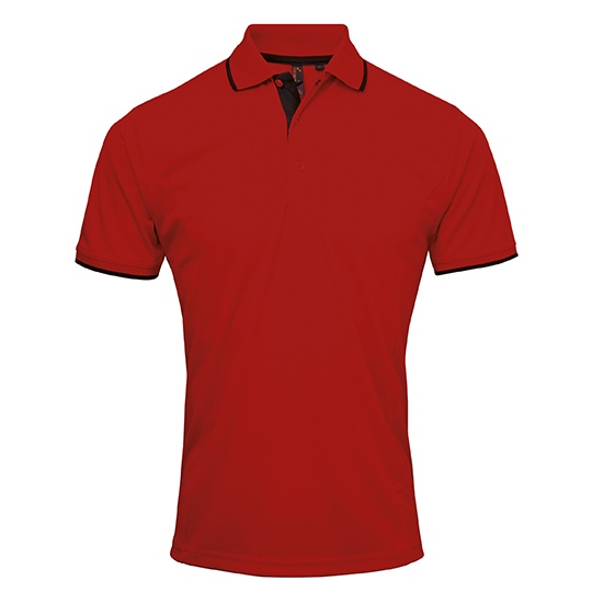 Polo Meskie Slim Poliestrowe Odprowadzajace Wilgoc PW618 - Red (ca. Pantone 200C) & Black (ca. Pantone Black C)