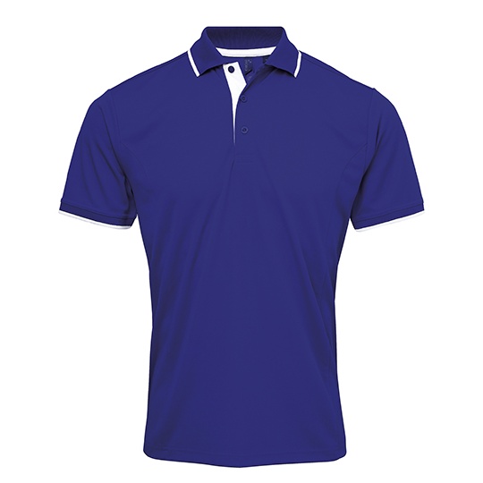 Polo Meskie Slim Poliestrowe Odprowadzajace Wilgoc PW618 - Royal (ca. Pantone 286C) & White