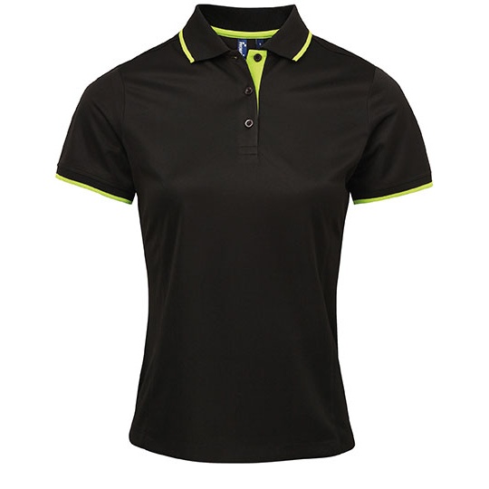 Damskie polo Slim z kontrastowymi detalami PW619 - Black (ca. Pantone Black C) & Lime (ca. Pantone 382C)