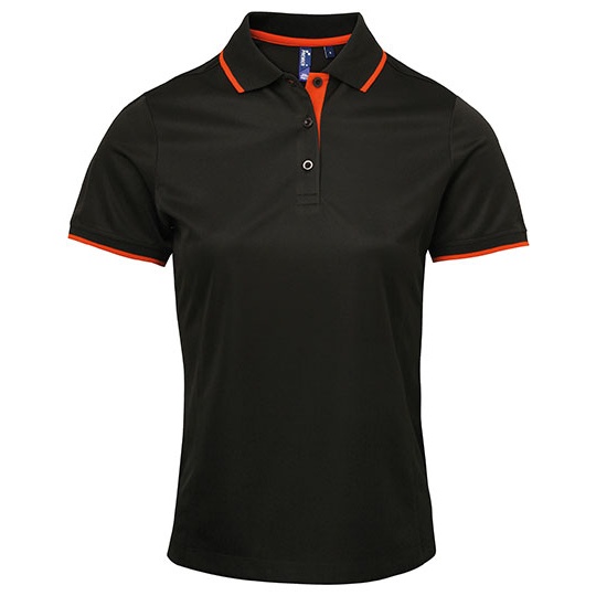 Polo Damskie Slim Odprowadzające Wilgoć PW619 - Black (ca. Pantone Black C) & Orange (ca. Pantone 1655C)