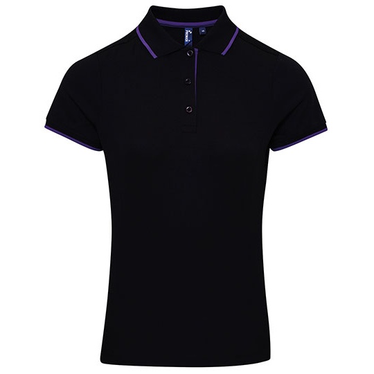 Damskie polo Slim z kontrastowymi detalami PW619 - Black (ca. Pantone Black C) & Purple