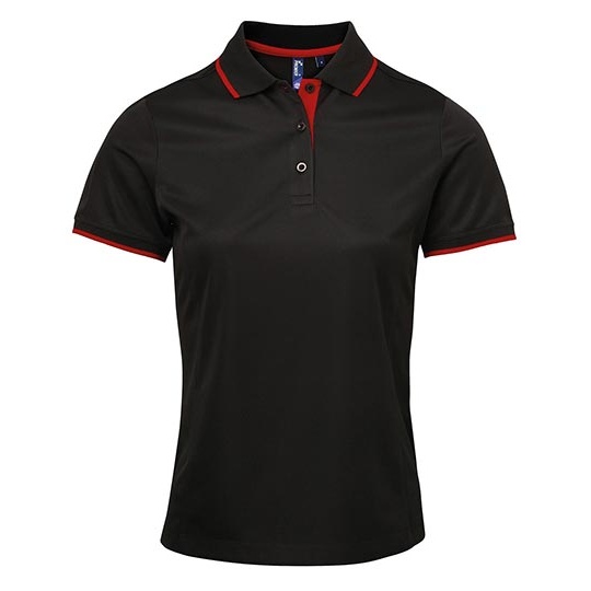 Polo Damskie Slim Odprowadzajace Wilgoc PW619 - Black (ca. Pantone Black C) & Red (ca. Pantone 200C)