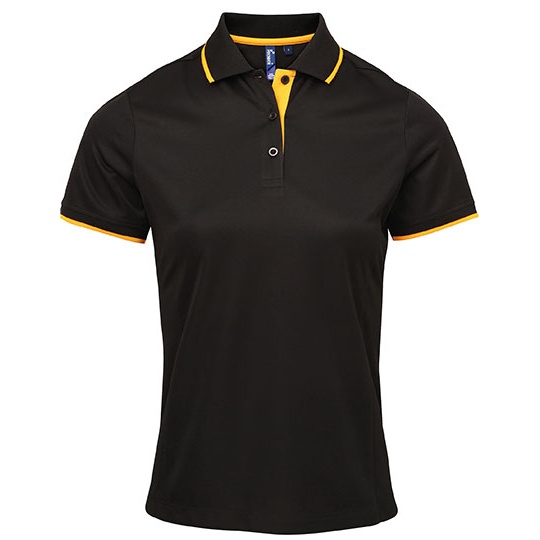 Polo Damskie Slim Odprowadzajace Wilgoc PW619 - Black (ca. Pantone Black C) & Sunflower (ca. Pantone 136C)