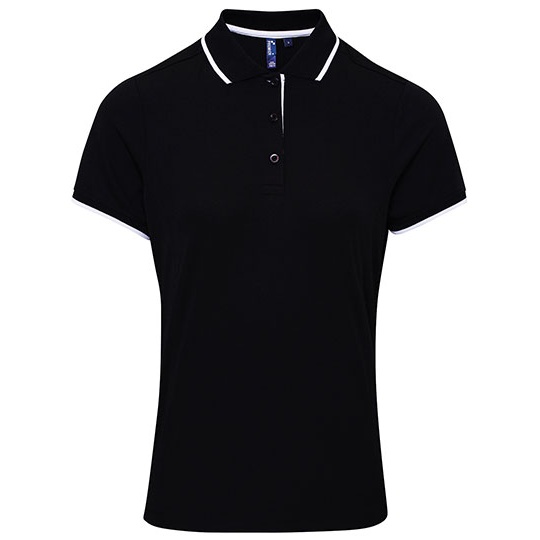Polo Damskie Slim Odprowadzajace Wilgoc PW619 - Black (ca. Pantone Black C) & White