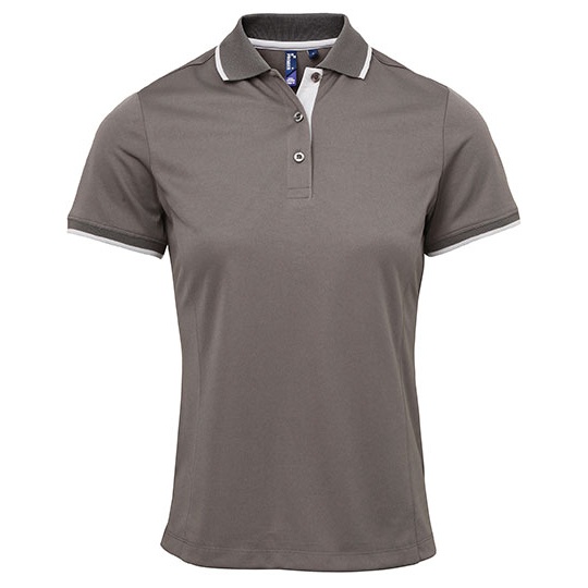 Polo Damskie Slim Odprowadzajace Wilgoc PW619 - Dark Grey (ca. Pantone 424C) & Silver (ca. Pantone 428C)