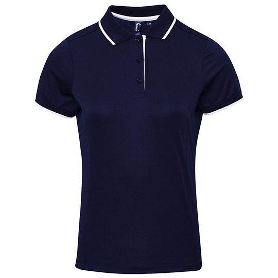 Polo Damskie Slim Odprowadzające Wilgoć PW619 - Navy (ca. Pantone 2378C) & White