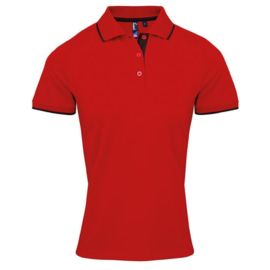 Damskie polo Slim z kontrastowymi detalami PW619 - Red - Black
