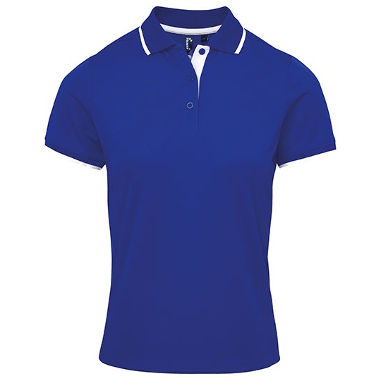 Damskie polo Slim z kontrastowymi detalami PW619 - Royal (Pantone 286C) & White