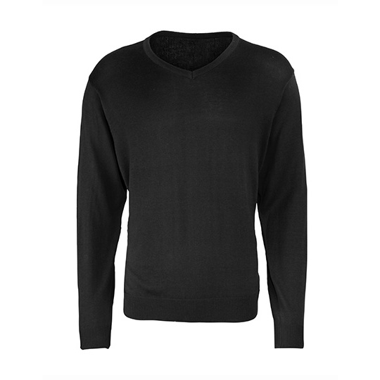 Sweter Męski Klasyczny Bawełniany Dekolt V PW694 - Black (ca. Pantone Black C)
