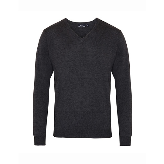 Sweter Meski Klasyczny Bawelniany Dekolt V PW694 - Charcoal