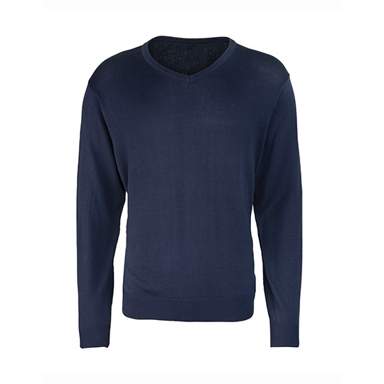 Sweter Meski Klasyczny Bawelniany Dekolt V PW694 - Navy (ca. Pantone 2378C)