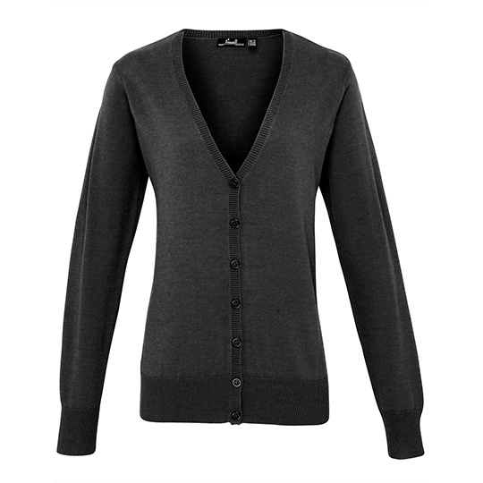 Kardigan Damski Klasyczny Dzianina Bawelniana PW697 - Charcoal