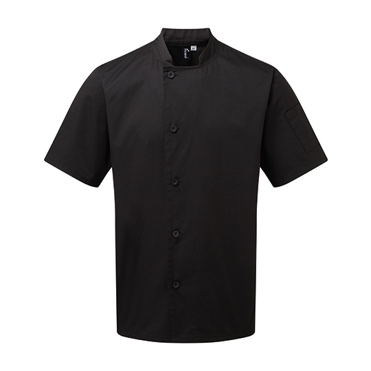 Fartuch Kucharski Krotki Rekaw Twill Poliester Bawelna PW900 - Black (ca. Pantone Black C)