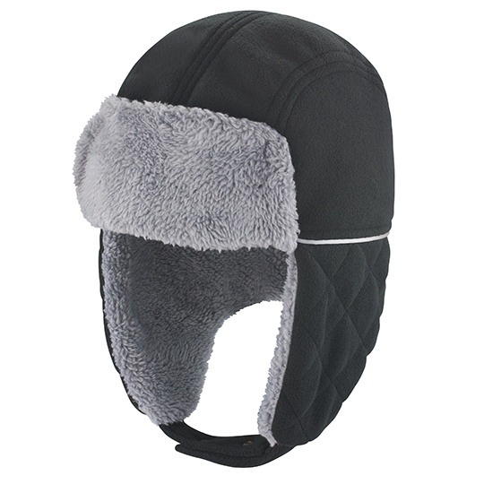 Czapka Traperka Ocieplana Wiatroszczelna RC32 - Black & Grey