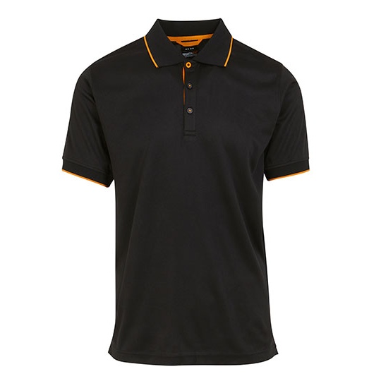Koszulka Polo Męska Poliestrowa Odprowadzająca Wilgoć RG264 - Black & Orange Pop