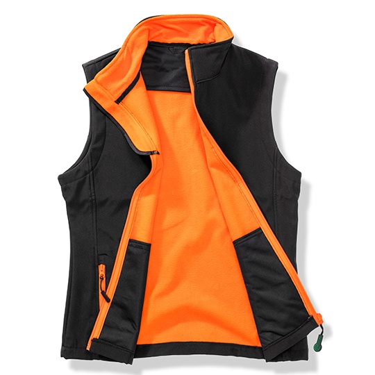 Bezrekawnik Damski Dopasowany Softshell Wodoodporny Oddychajacy RT232F - Black & Orange